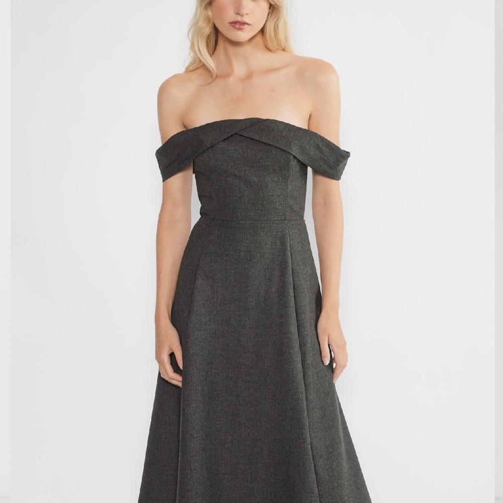 Aritzia Gray Cold Shoulder A-Line Midi Dress